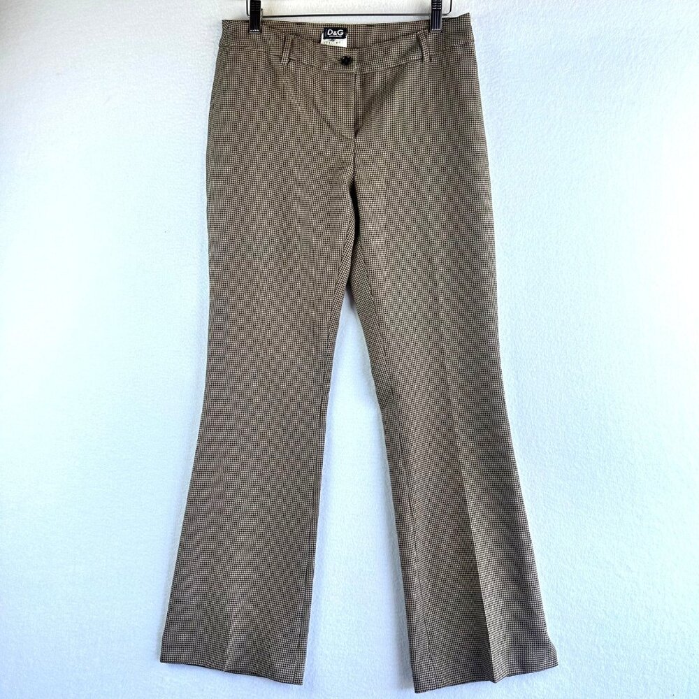 Vintage D&G Dolce & Gabbana Pants Womens Size 28 Tan Houndstooth Trouser Flare